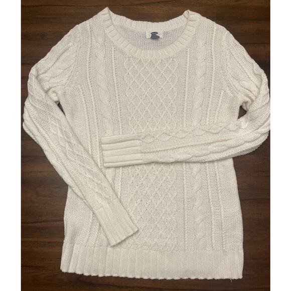 Old Navy WOMENS SIZE M Chunky Cable Knit Cream Sweater Ivory Fisherman - Picture 1 of 8